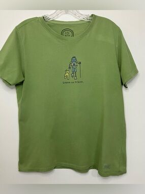 Life is Good Leave No Trace Hiking Outdoors Crusher Short Sleeve Green Size M